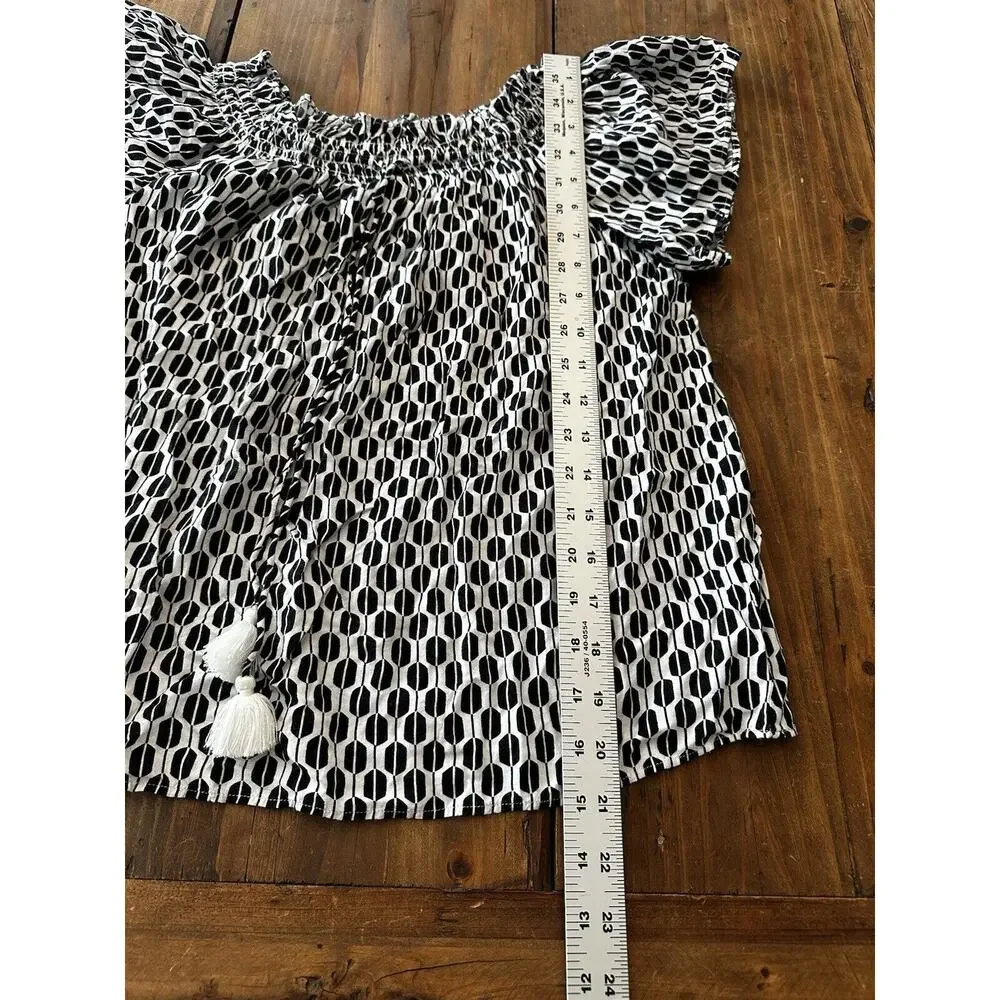Kate Spade Arrow Black And White Off The Shoulder Peasant Top Size XS Boho